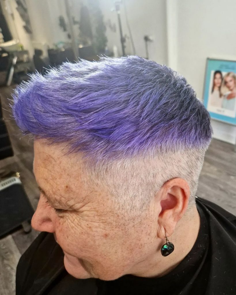 ultra short violet pixie with gray undercut