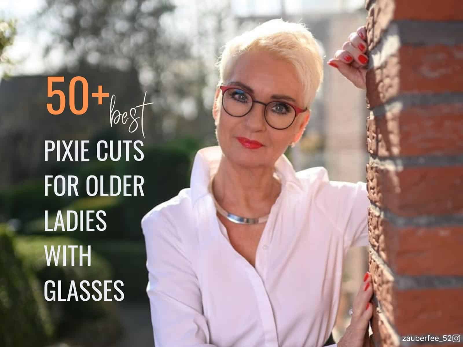 pixie cut for older ladies with glasses