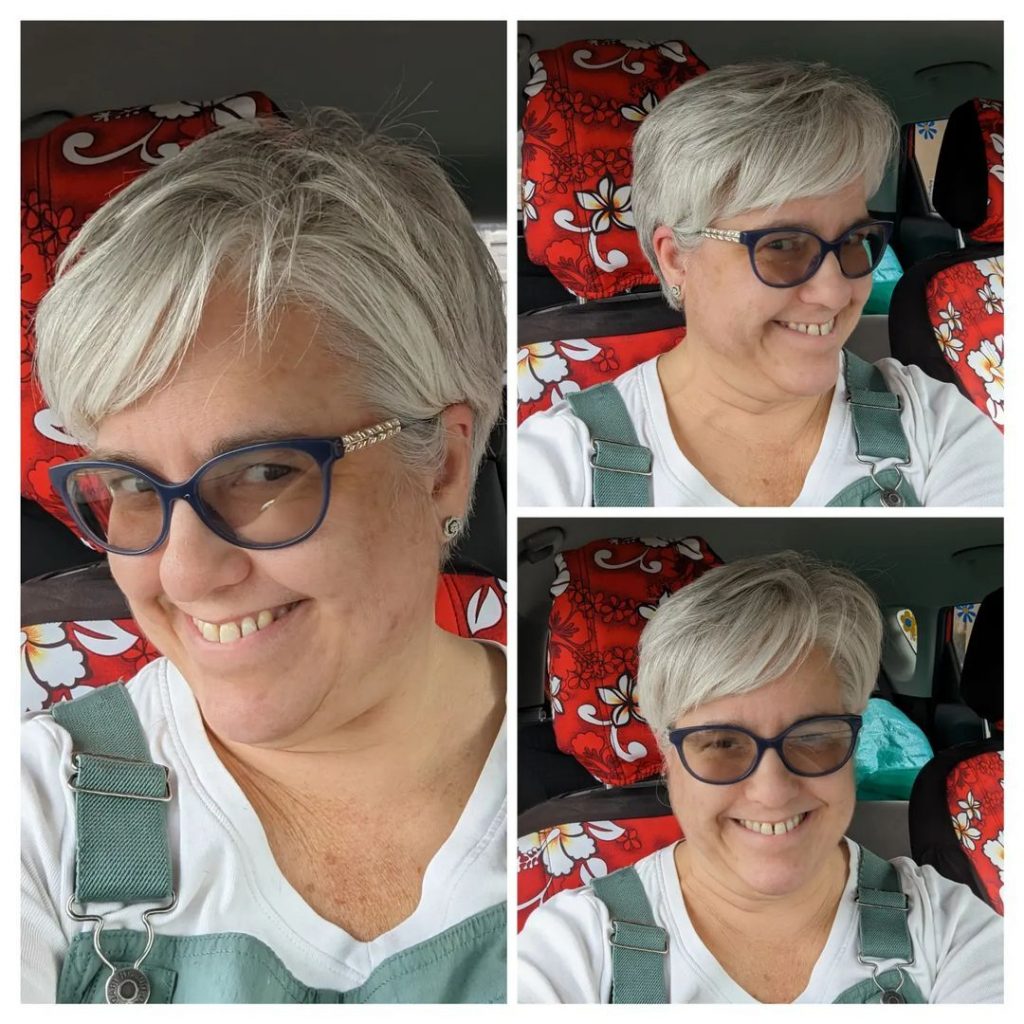 asymmetrical gray pixie for older ladies with glasses