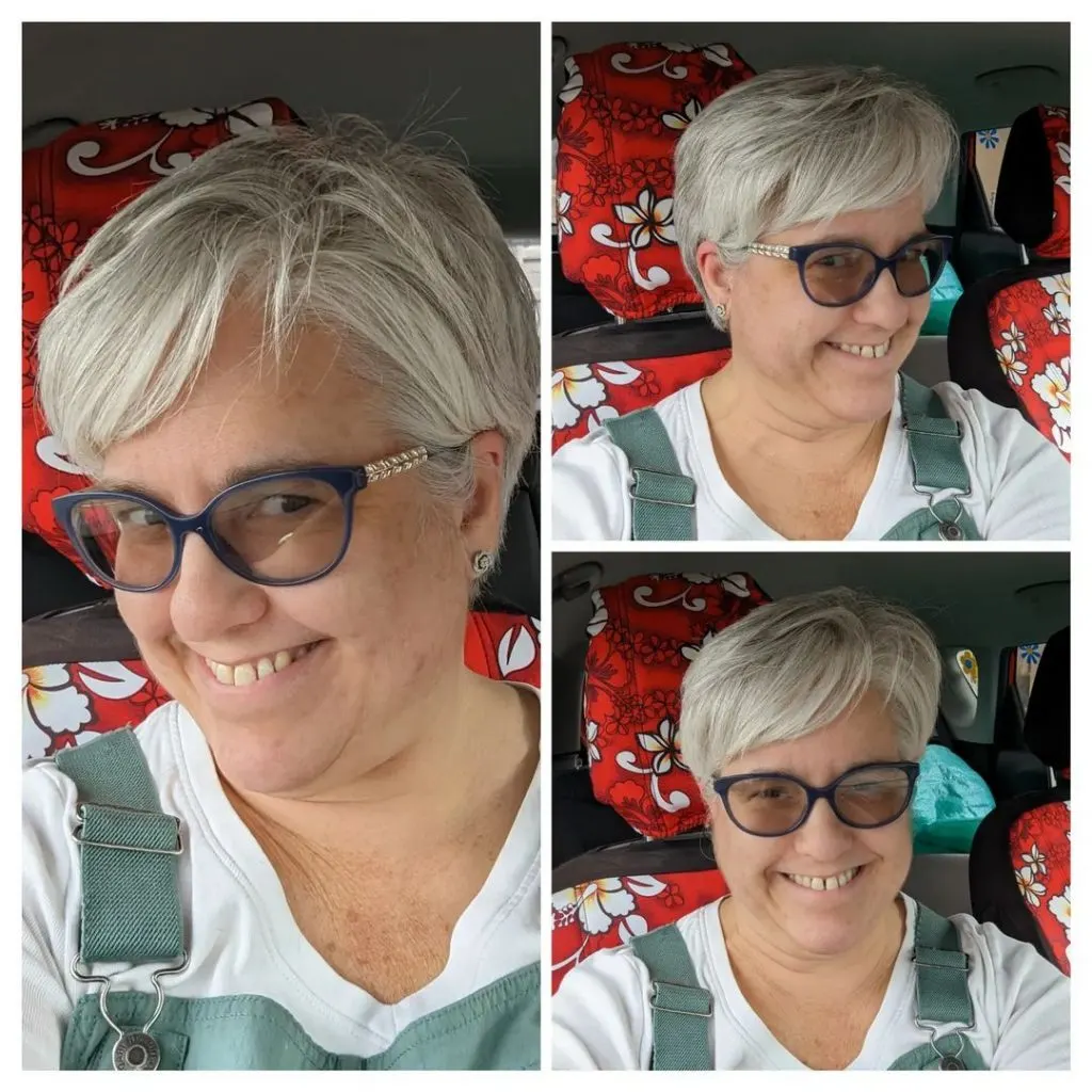 asymmetrical gray pixie for older ladies with glasses