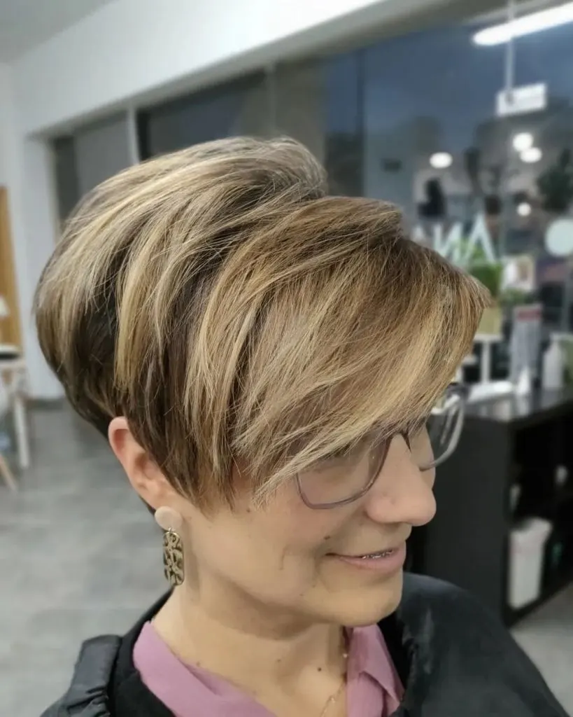 asymmetrical pixie cut for ladies with glasses