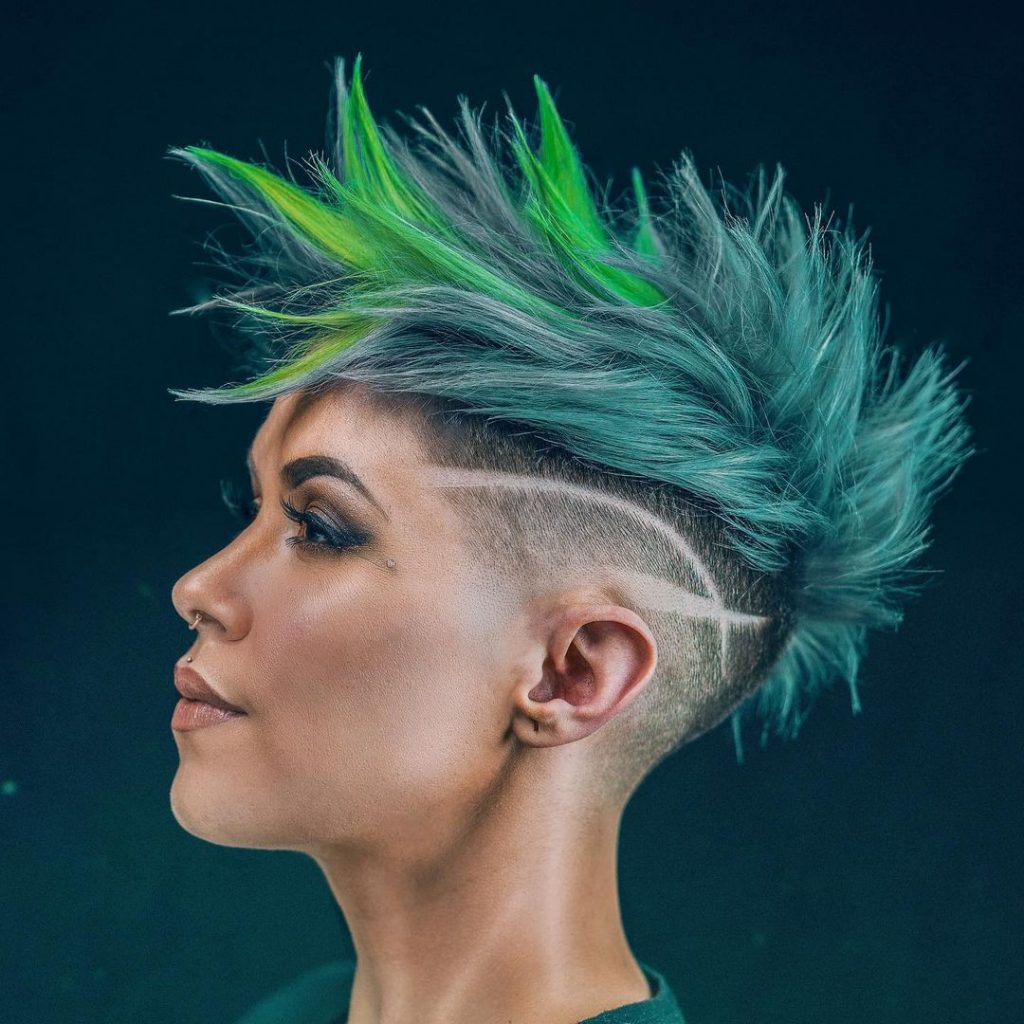blue and green pixie with undercut