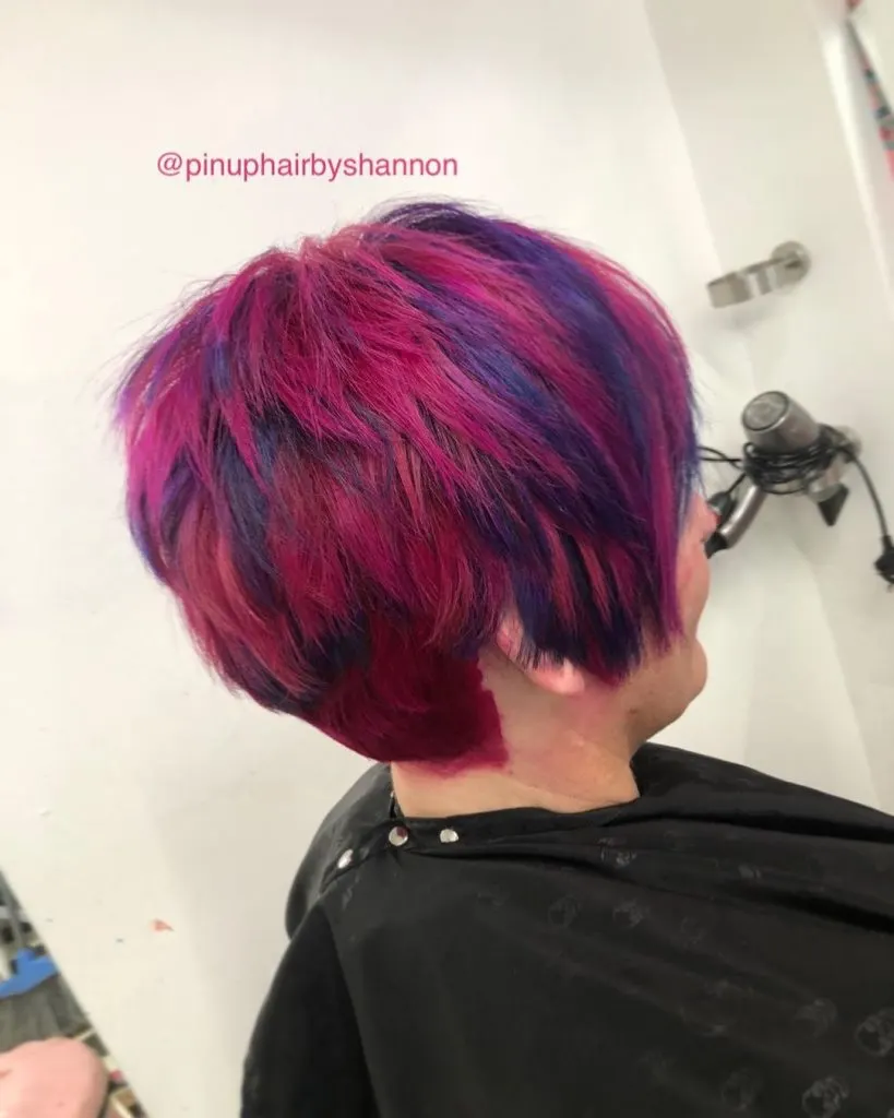 blue and pink pixie cut