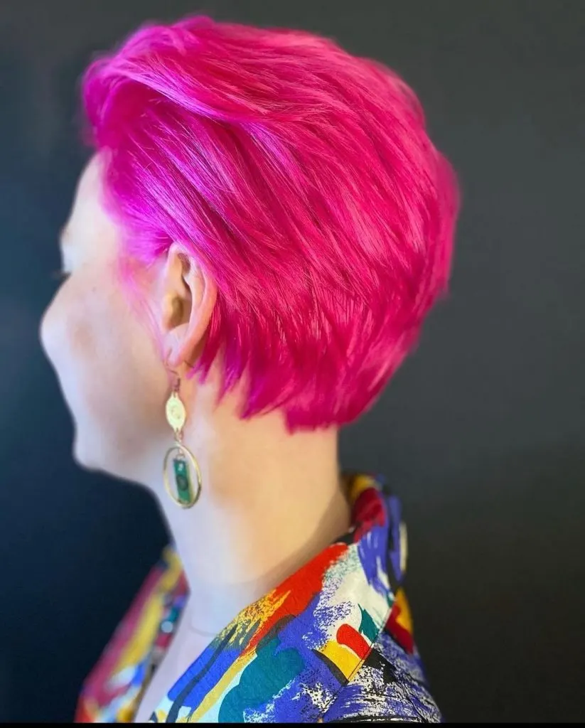 bright pink pixie cut