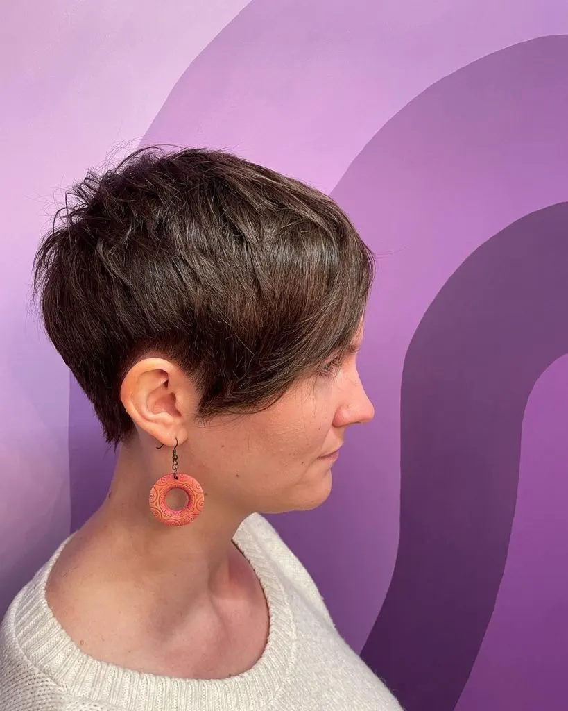 brunette textured pixie cut