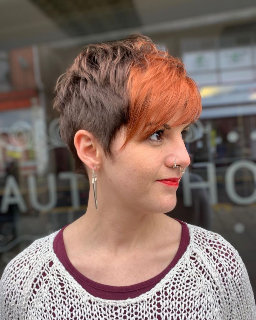 choppy pixie cut with colored bangs