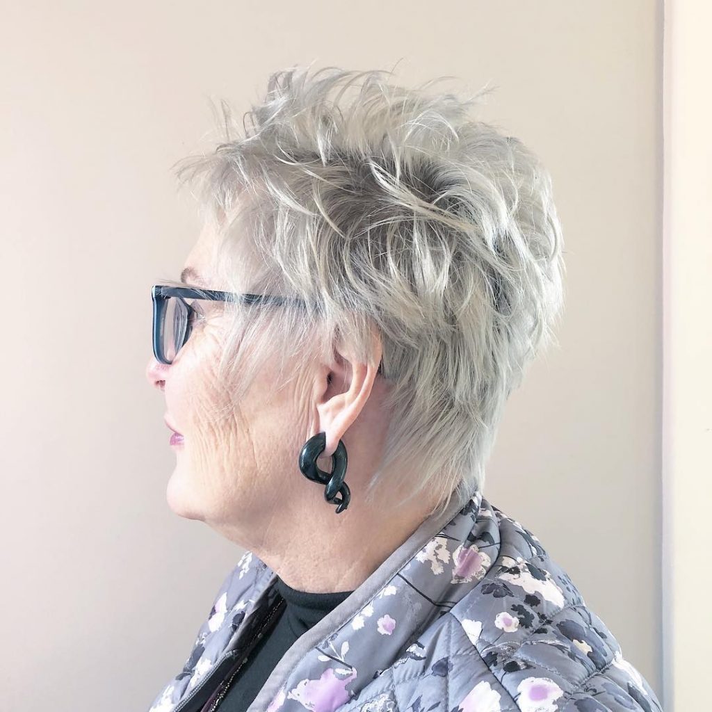 classy edgy pixie cut for older ladies with glasses