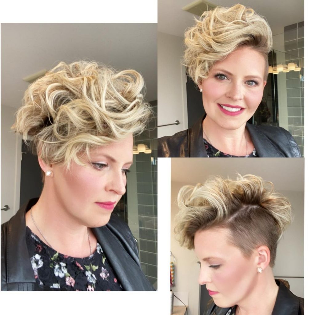 curly blonde pixie with an undercut