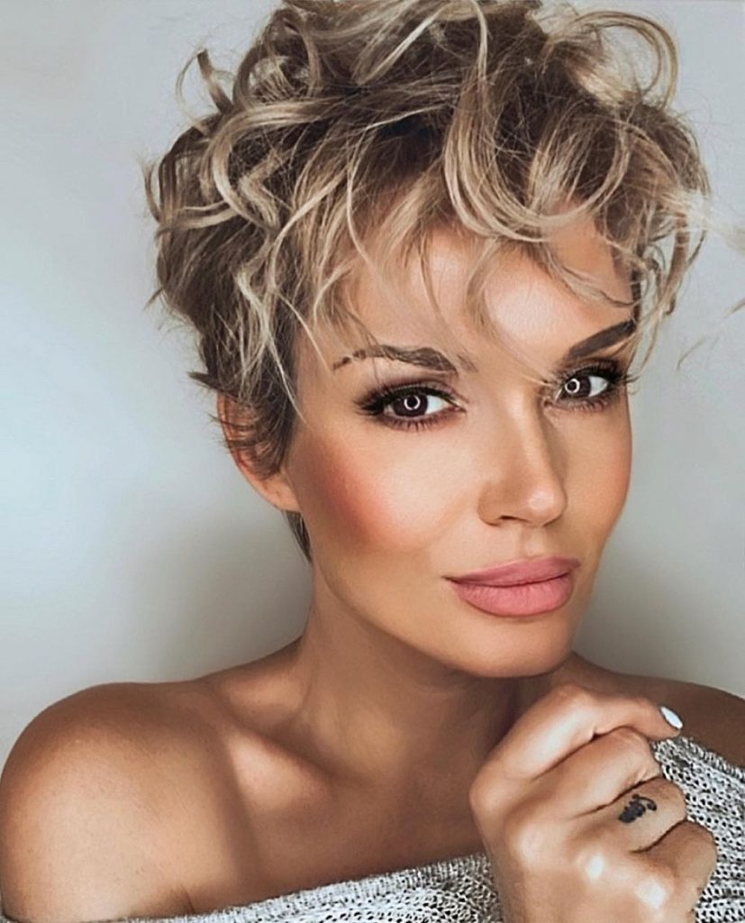 curly blonde textured pixie cut