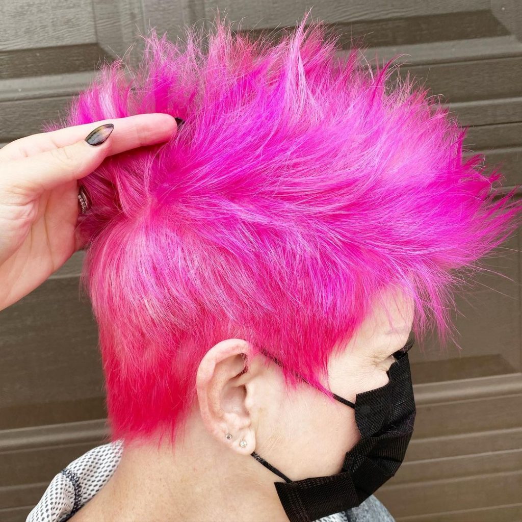 extra spiky vivid pink pixie cut