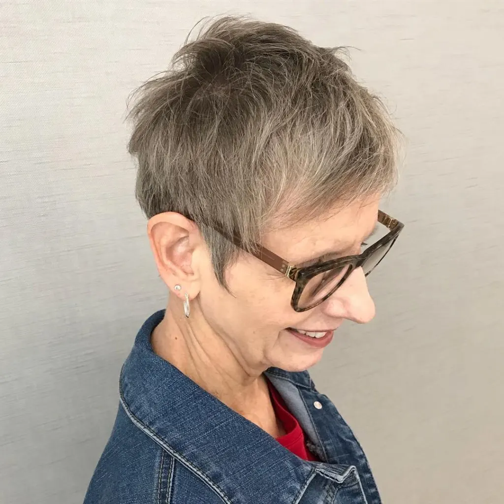 fine hair pixie for older ladies with glasses