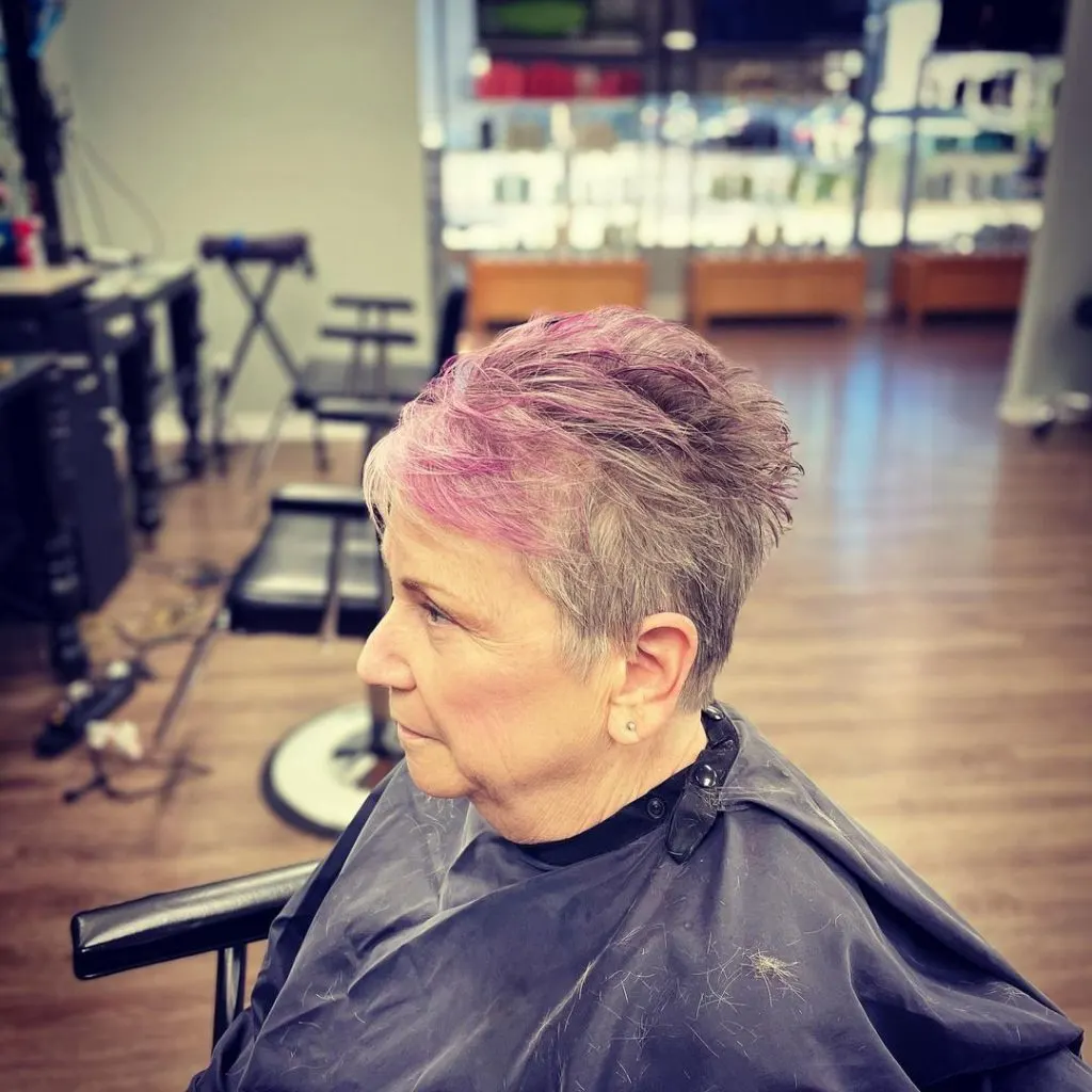 gray and pink choppy pixie cut