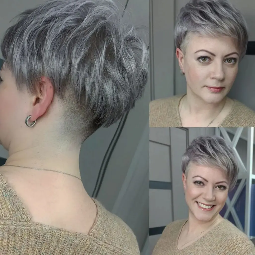 gray choppy pixie cut for all ages