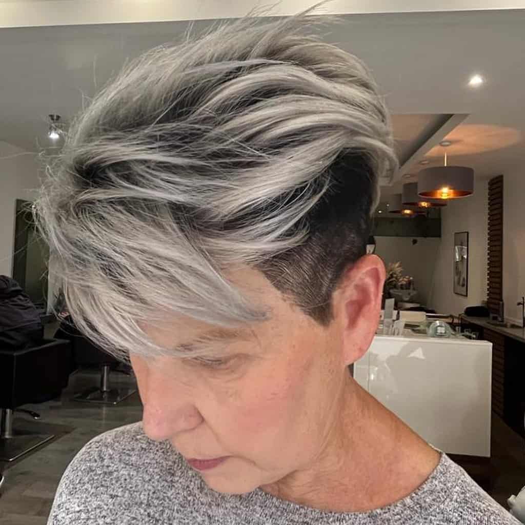 grown out silver textured pixie cut