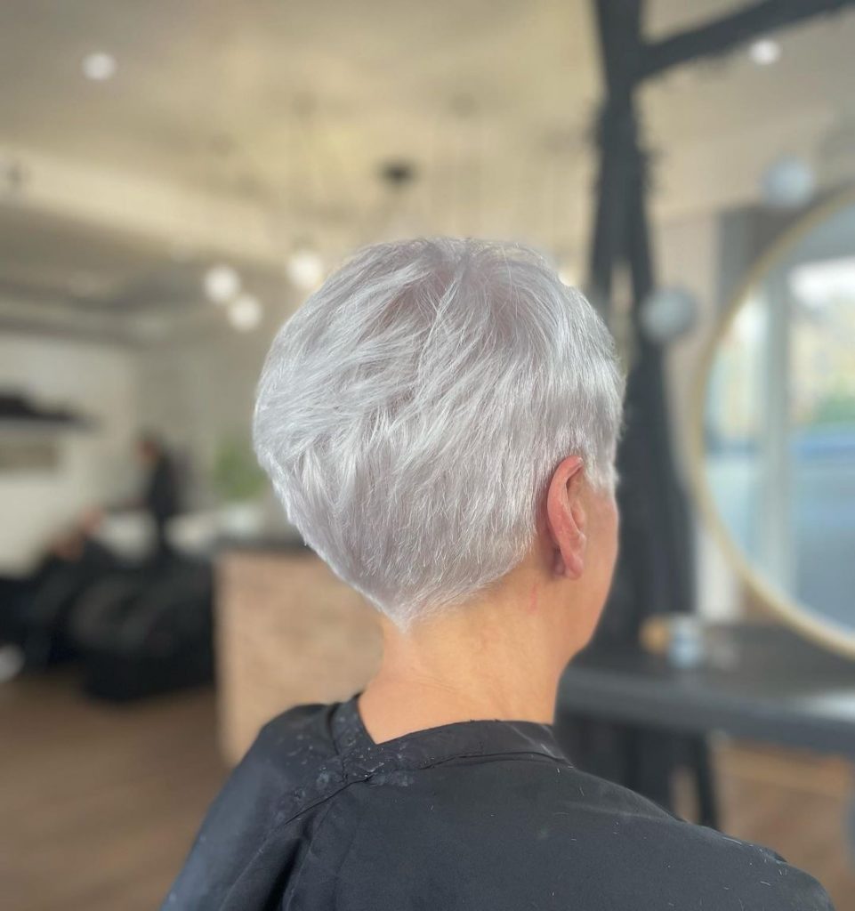 ice blonde low maintenance pixie for thin hair