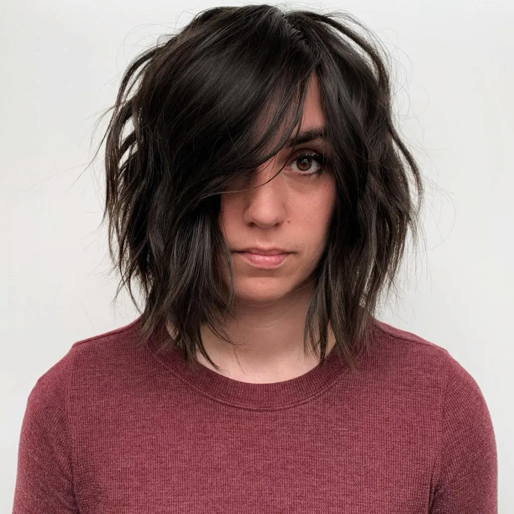 long inverted bob with side bangs