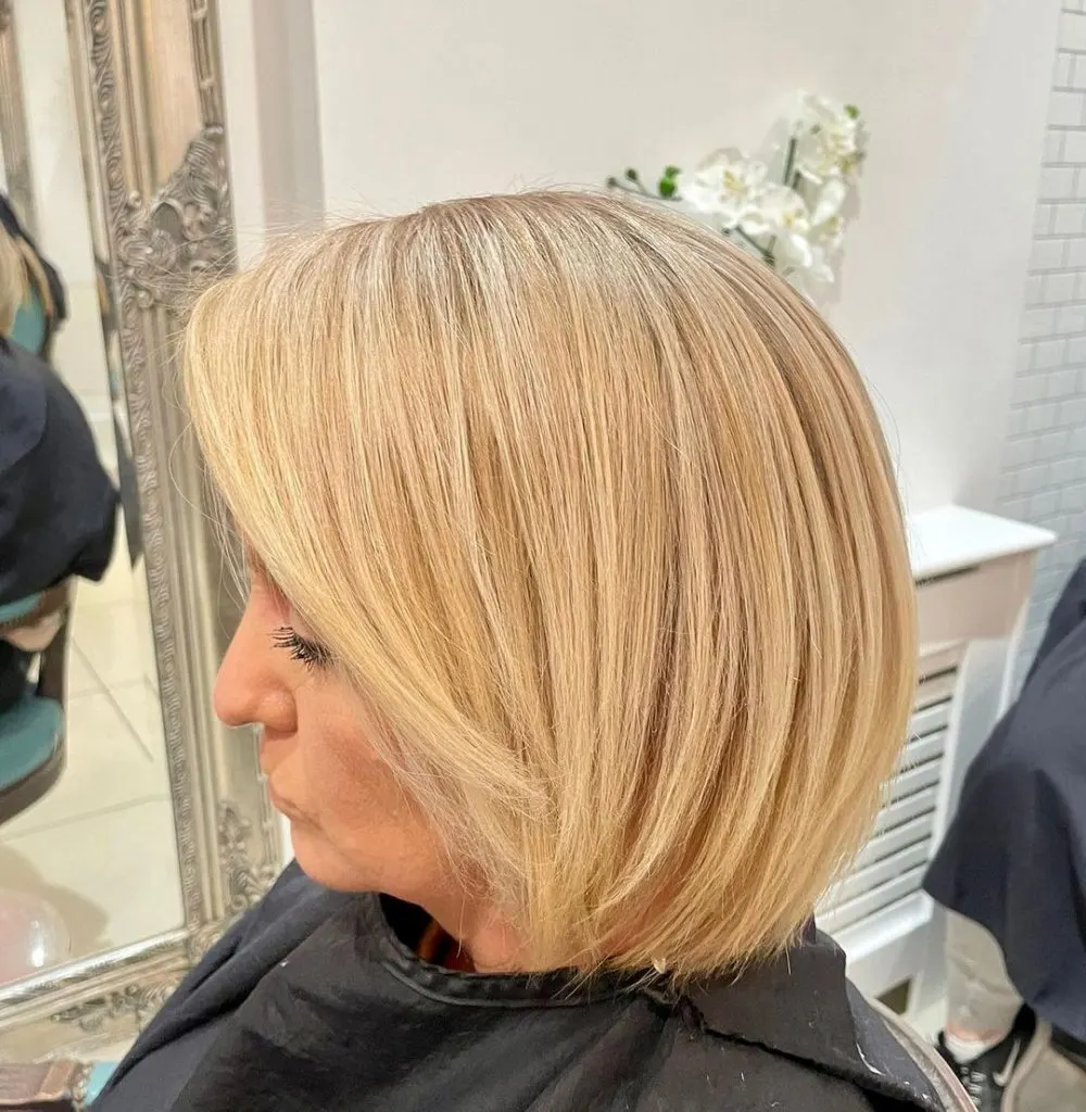 long inverted bob with side swept bangs