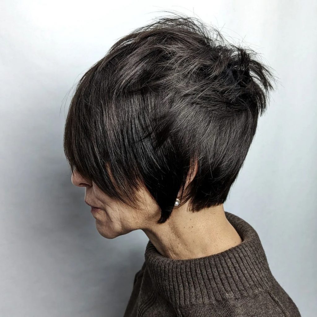 long pixie cut with eye covering bangs