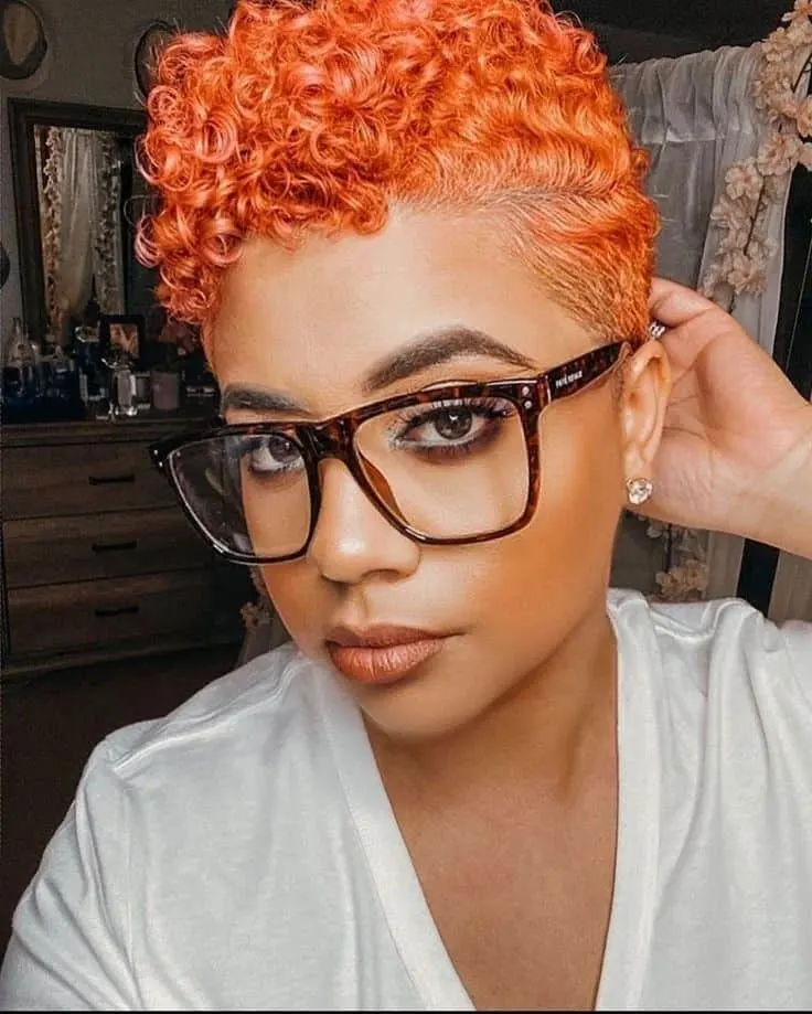 orange curly pixie cut