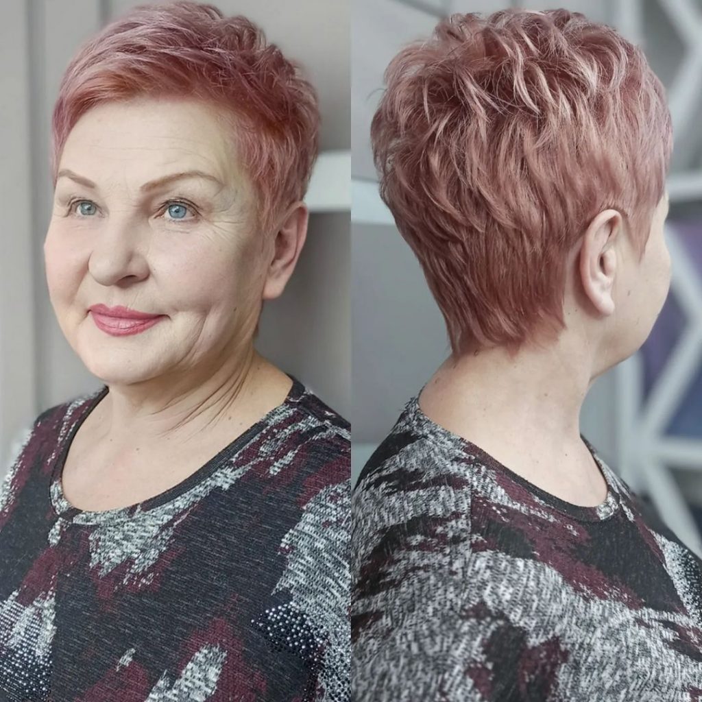 pastel pink choppy pixie cut for thick hair