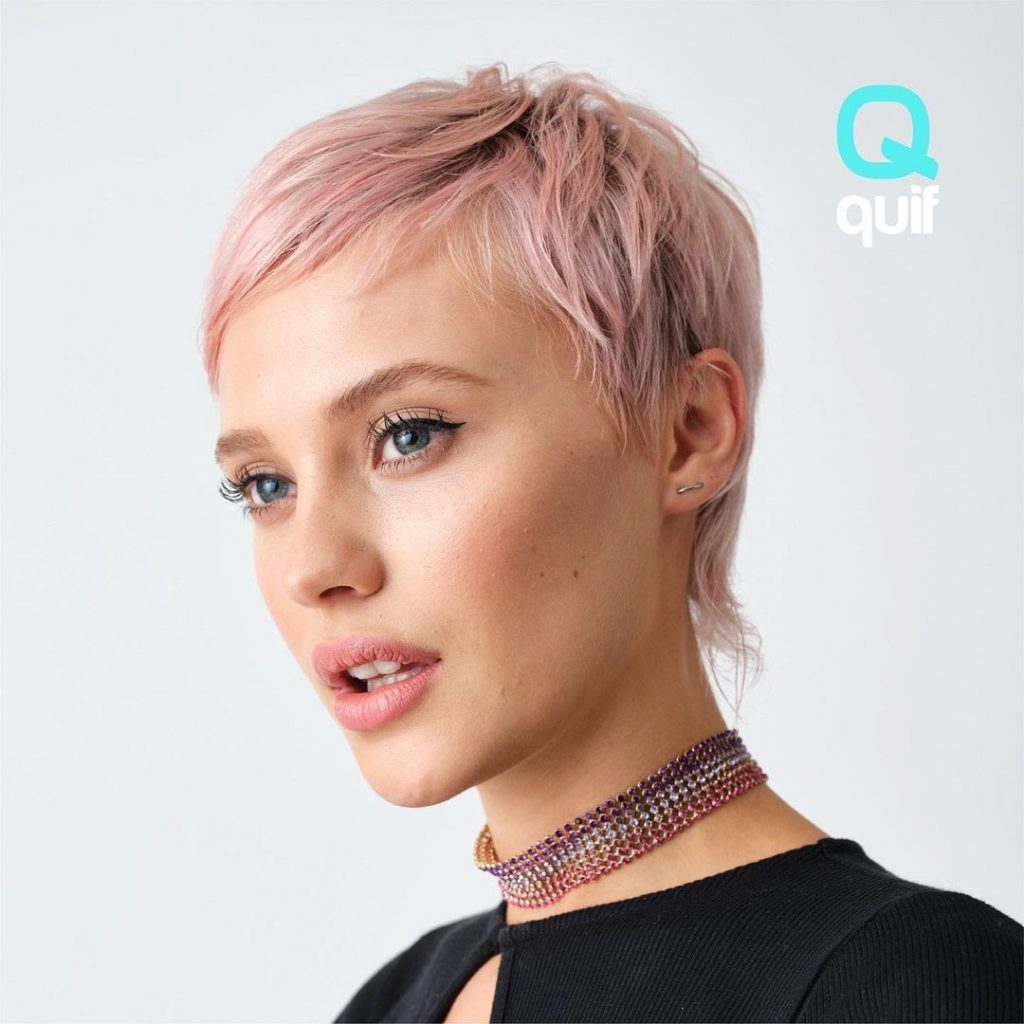pastel pink low maintenance pixie cut for thin hair