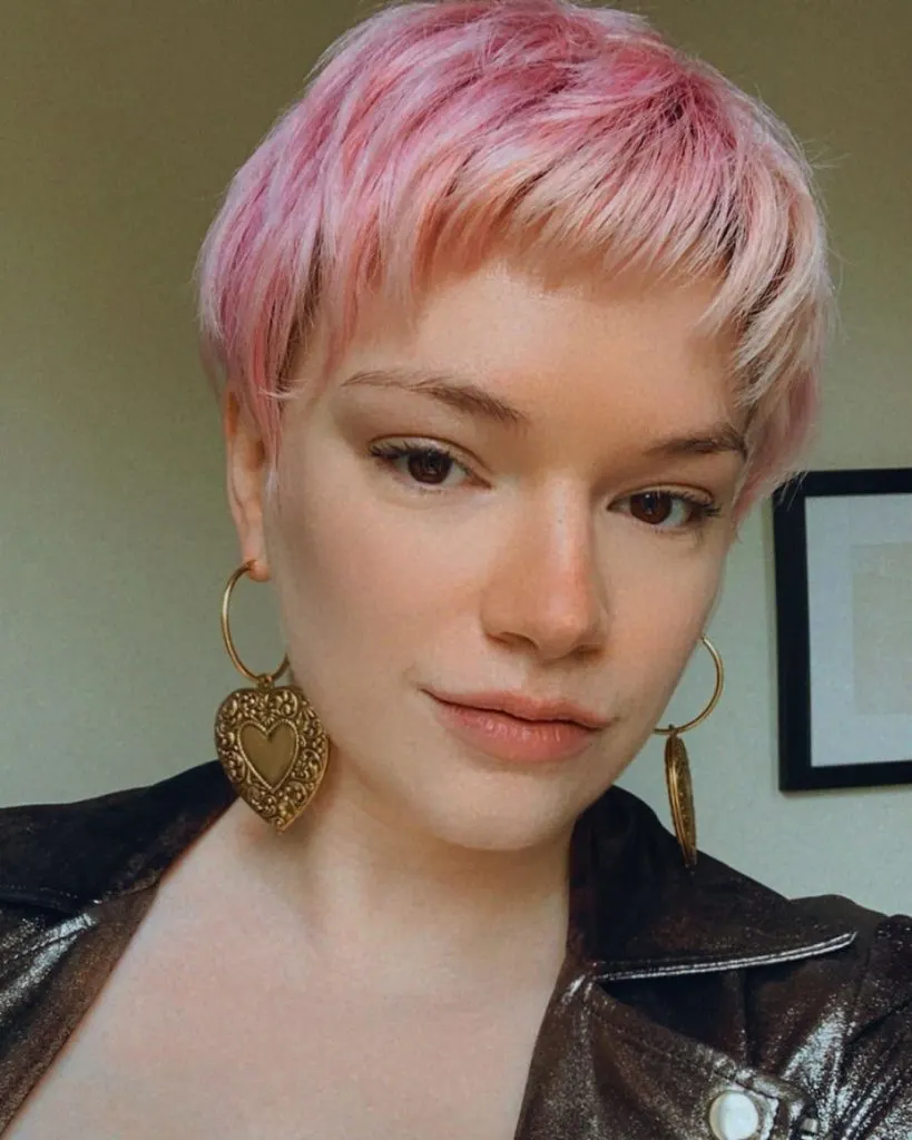 pink and platinum blonde ombre pixie cut