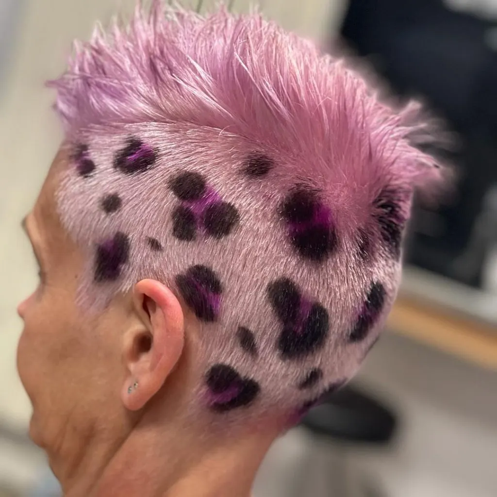 pink leopard print pixie cut