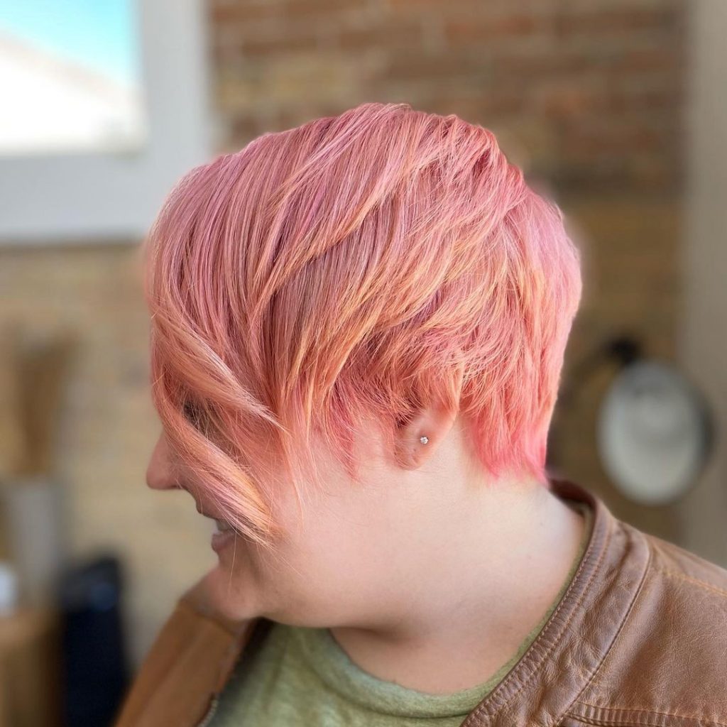 pink pixie cut with long bags