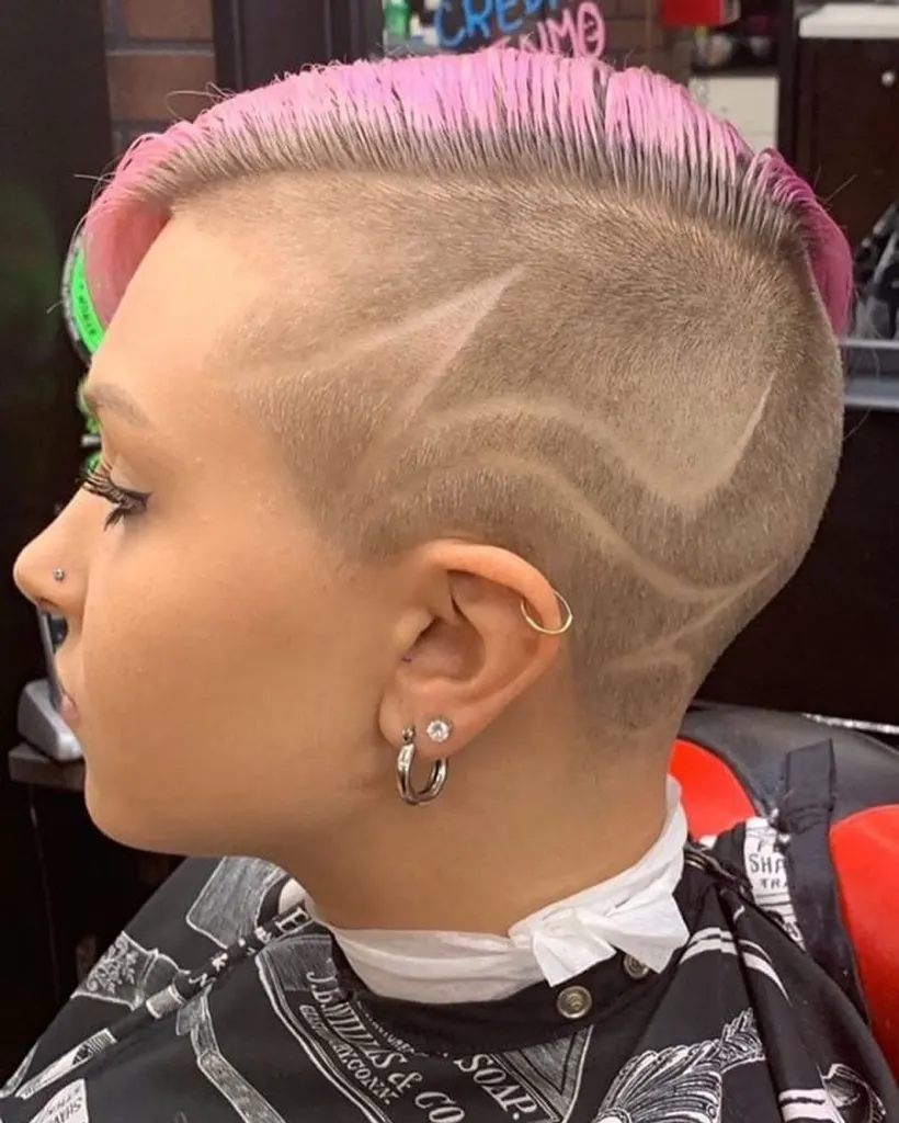 pink pixie cut with patterned undercut