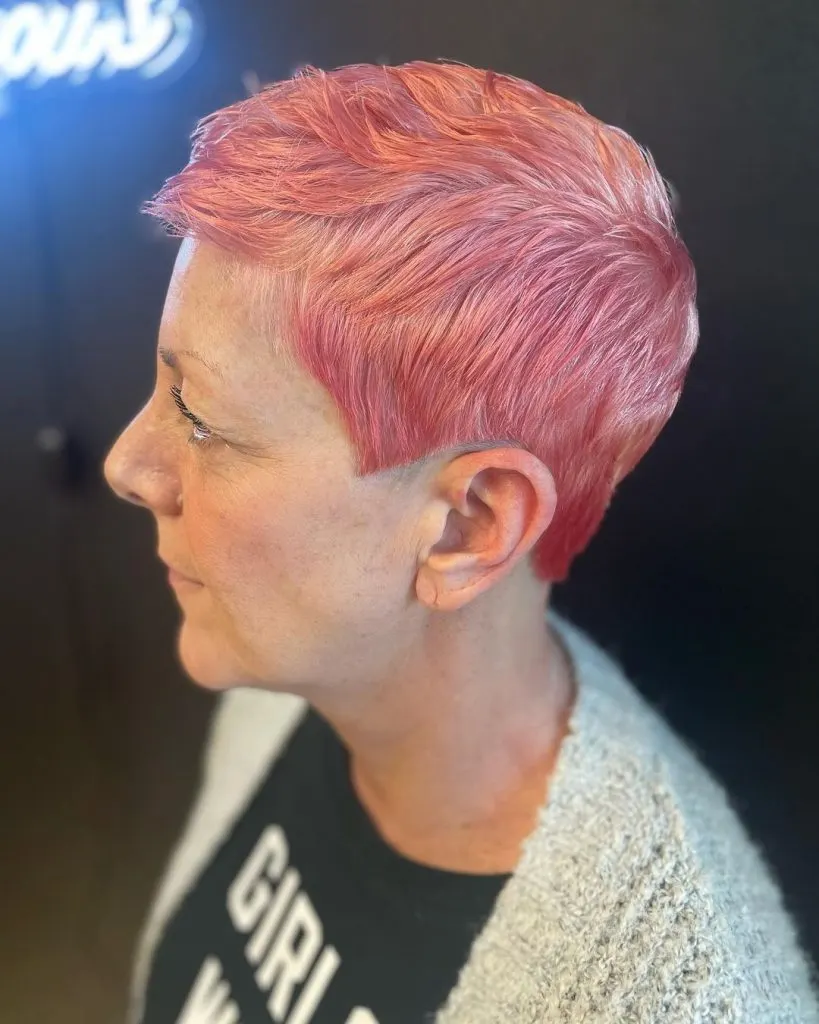 pink textured pixie cut