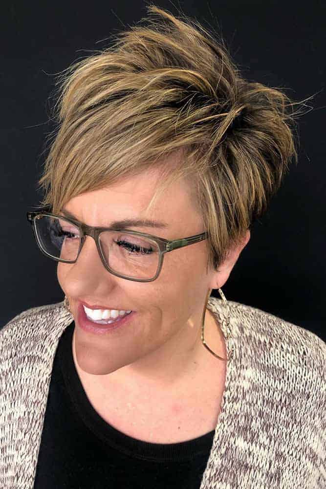 pixie cut for older ladies with glasses and long face