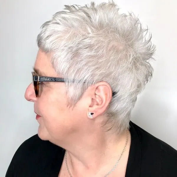 pixie cut for older ladies with glasses and thin hair