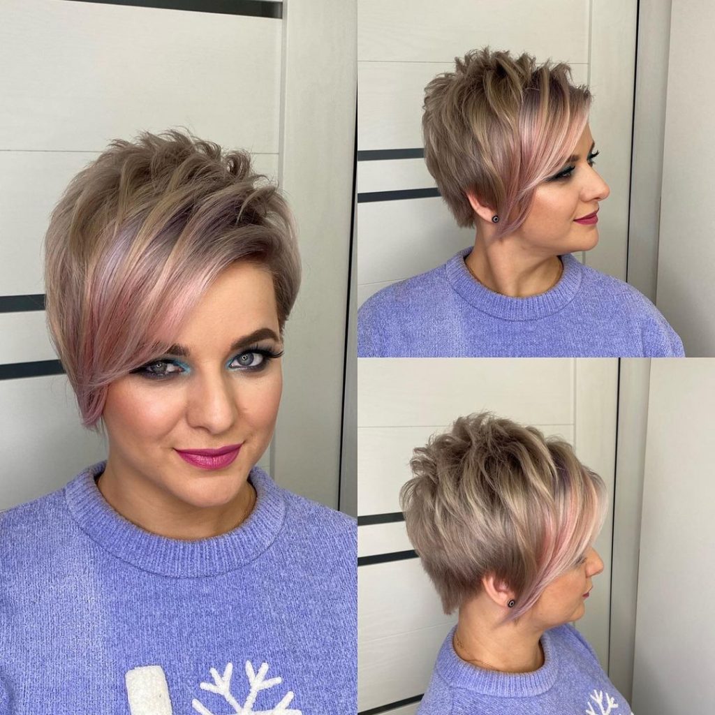 pixie cut with long funky bangs