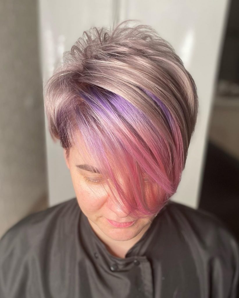 pixie cut with long rainbow bangs