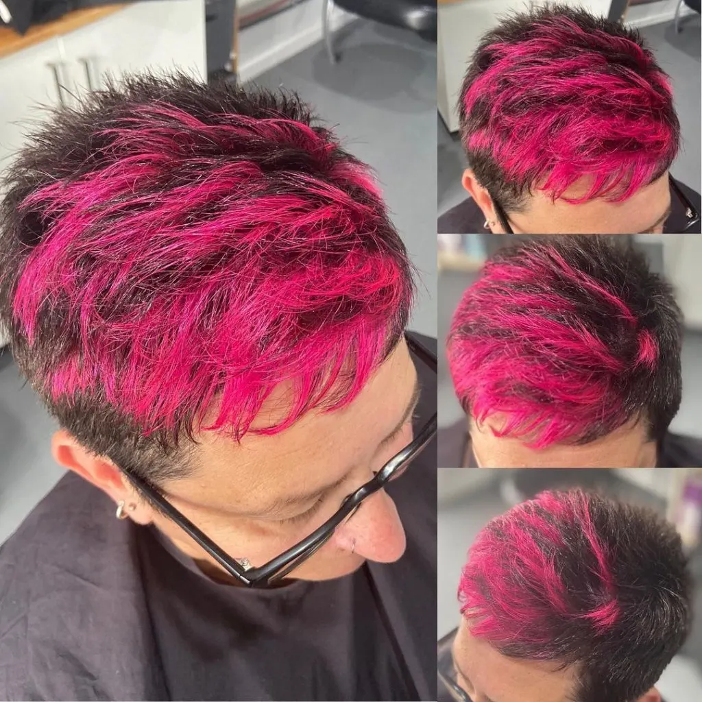 pixie cut with pink highlights
