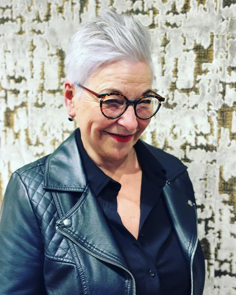 punk rock pixie cut for older ladies with glasses