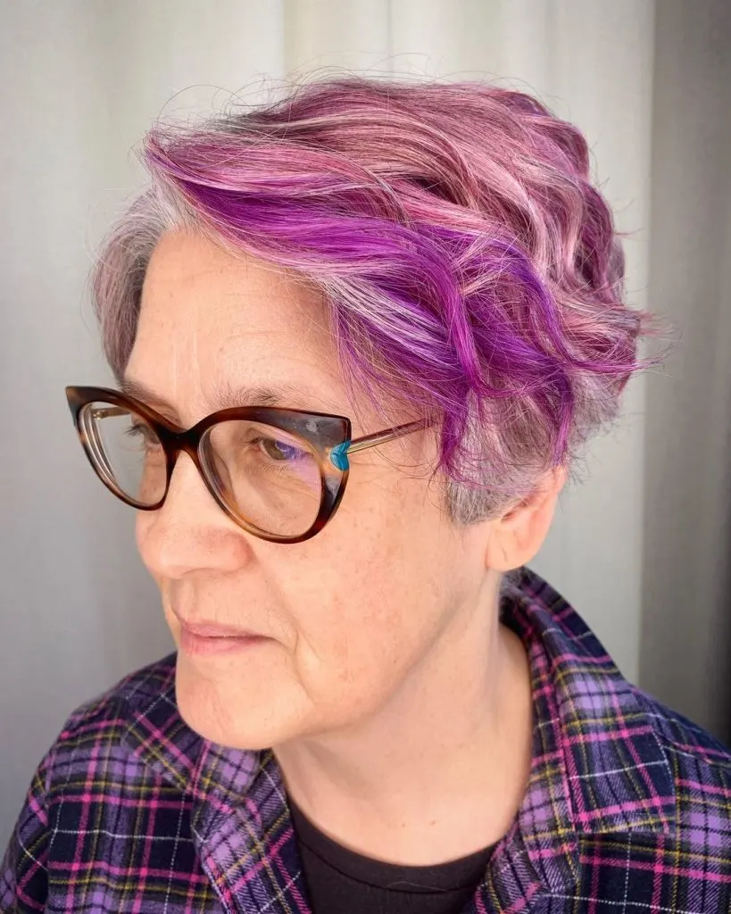purple long pixie cut with bangs