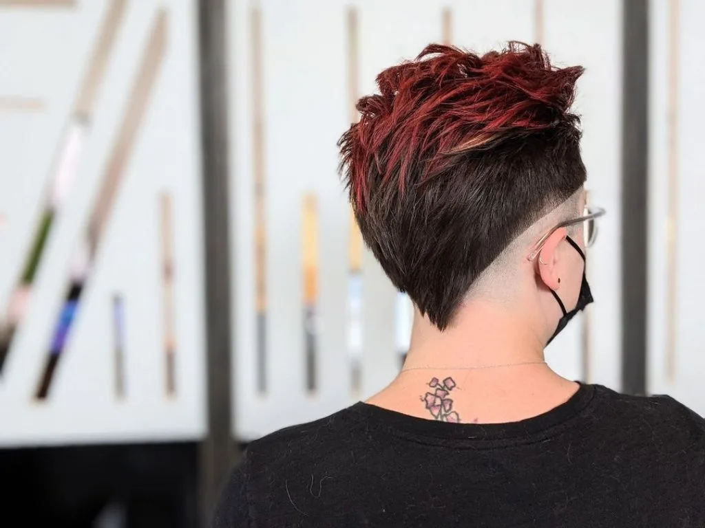 red and black edgy pixie cut