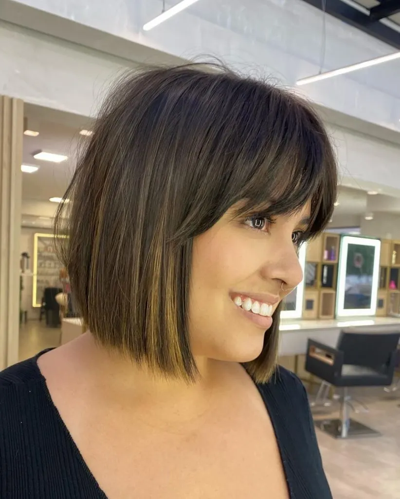 round face inverted bob with bangs