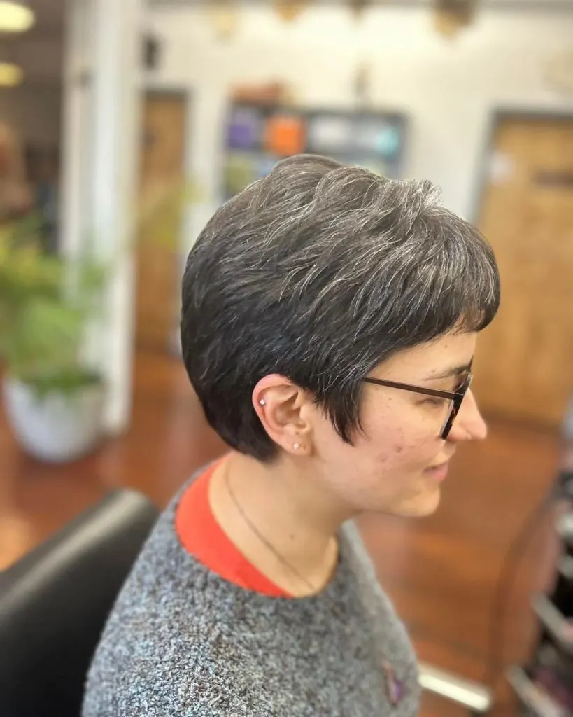 salt and pepper textured pixie cut