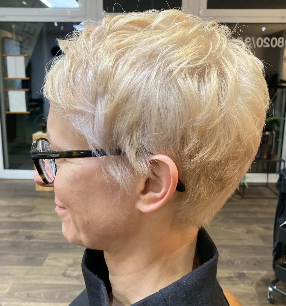 short blonde pixie cut for older ladies with glasses