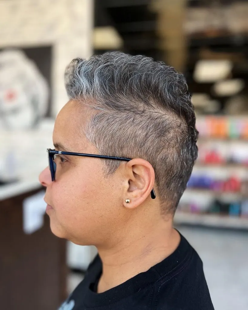 short gray pixie cut for older ladies with glasses