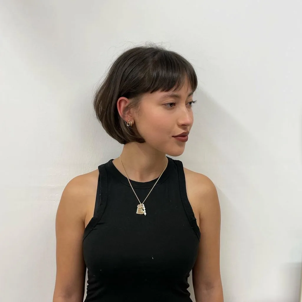 short inverted bob with full bangs