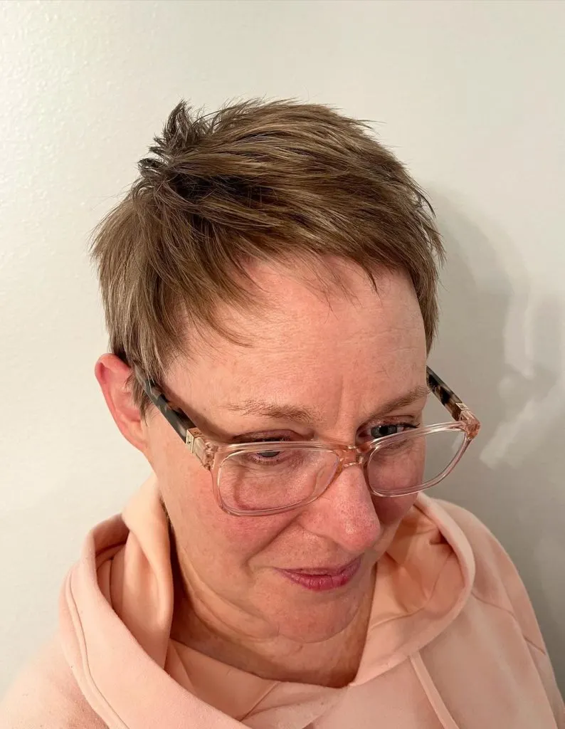 short pixie cut for older ladies with glasses
