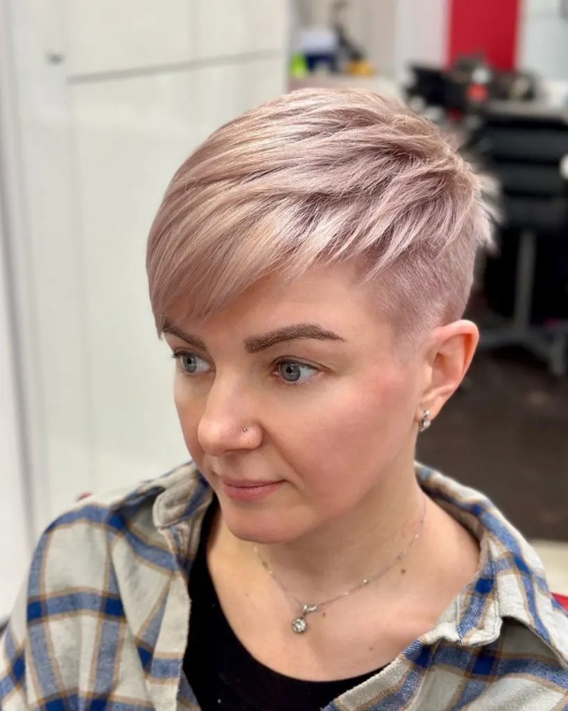 short pixie cut with long bangs