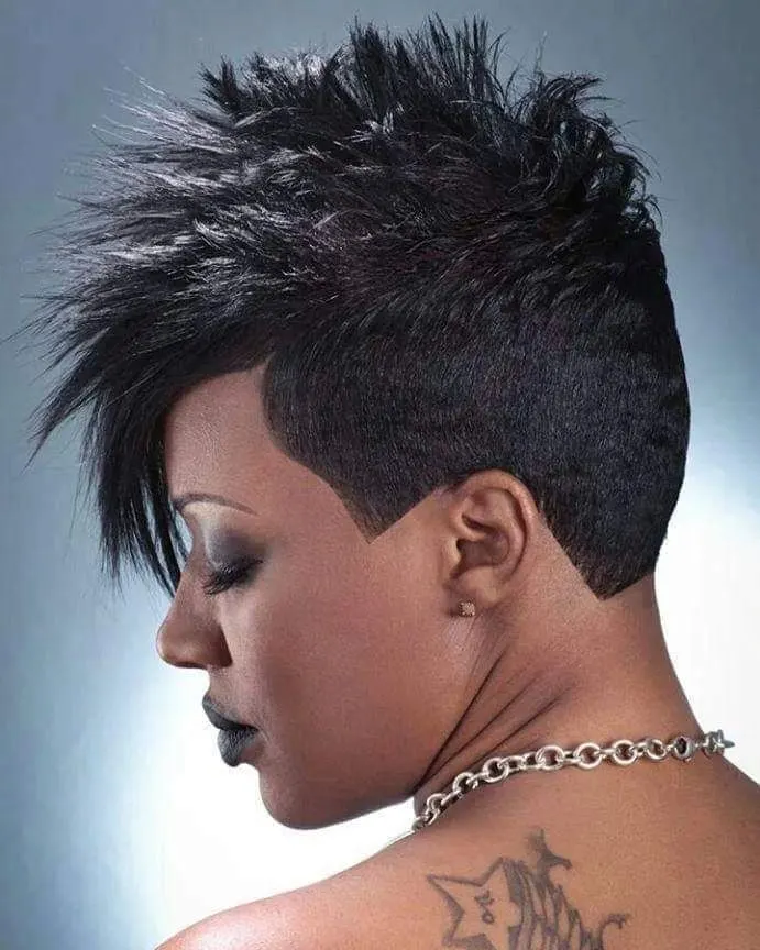 short pixie cut with spiky bangs