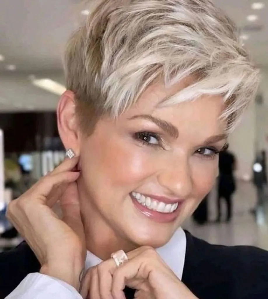 short spiky pixie cut with asymmetrical bangs