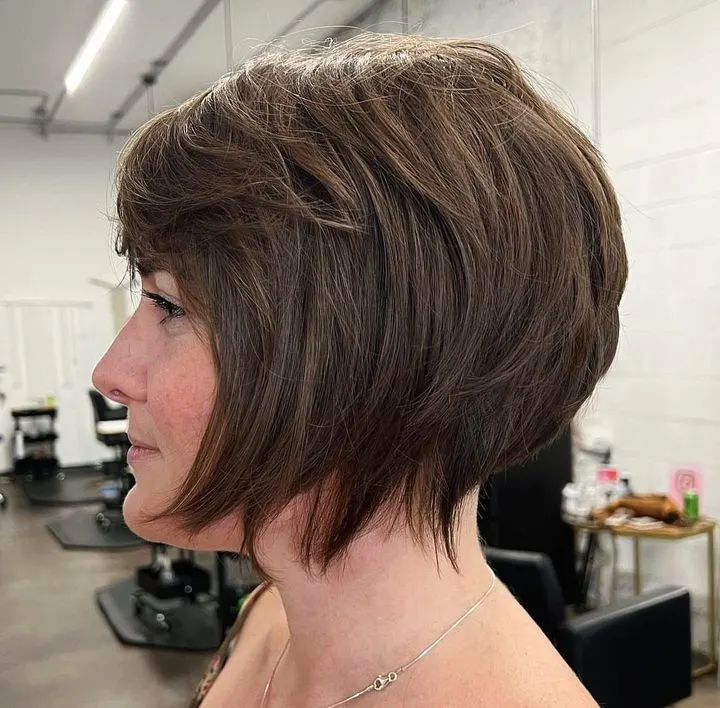 short stacked inverted bob with bangs
