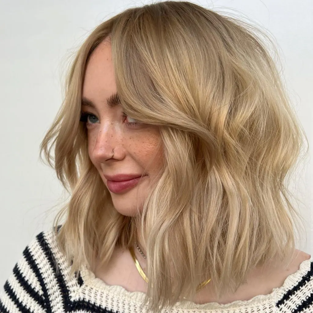 shoulder length lob with curtain bangs