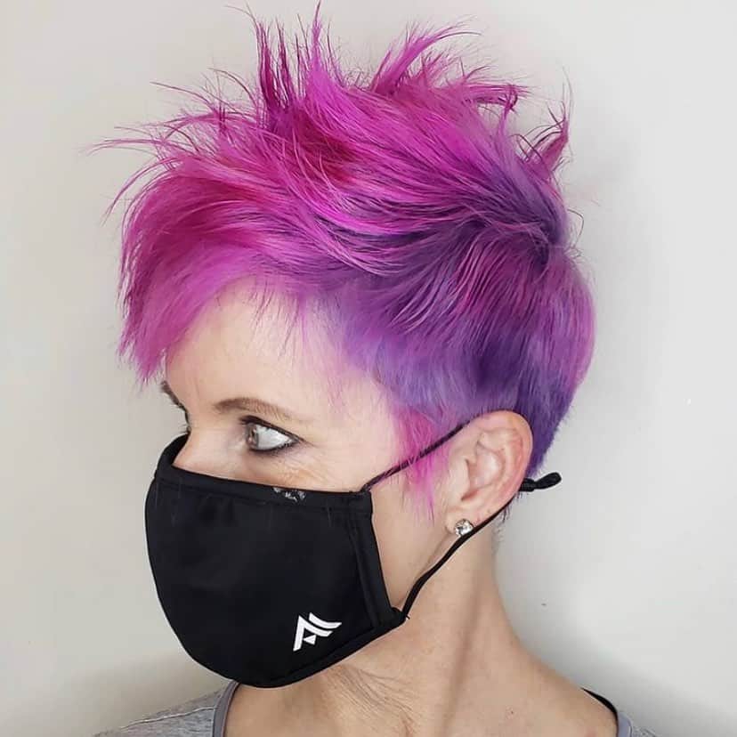 spiky messy violet pink pixie cut